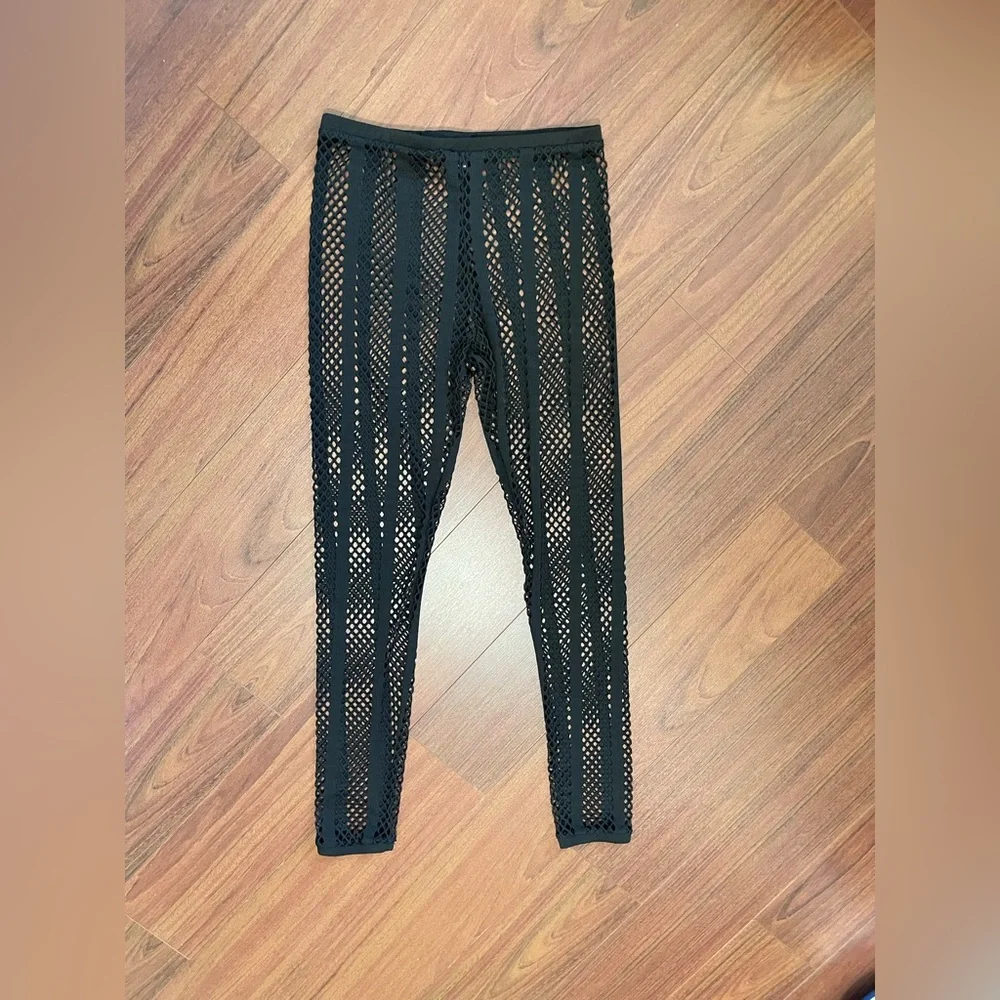 Fashion Nova net leggings with strips black size medium - Picture 1 of 4